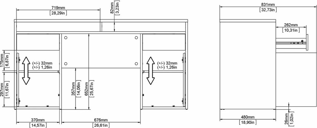 Biurko w połysku z kontenerkami Function Plus 149 cm biały