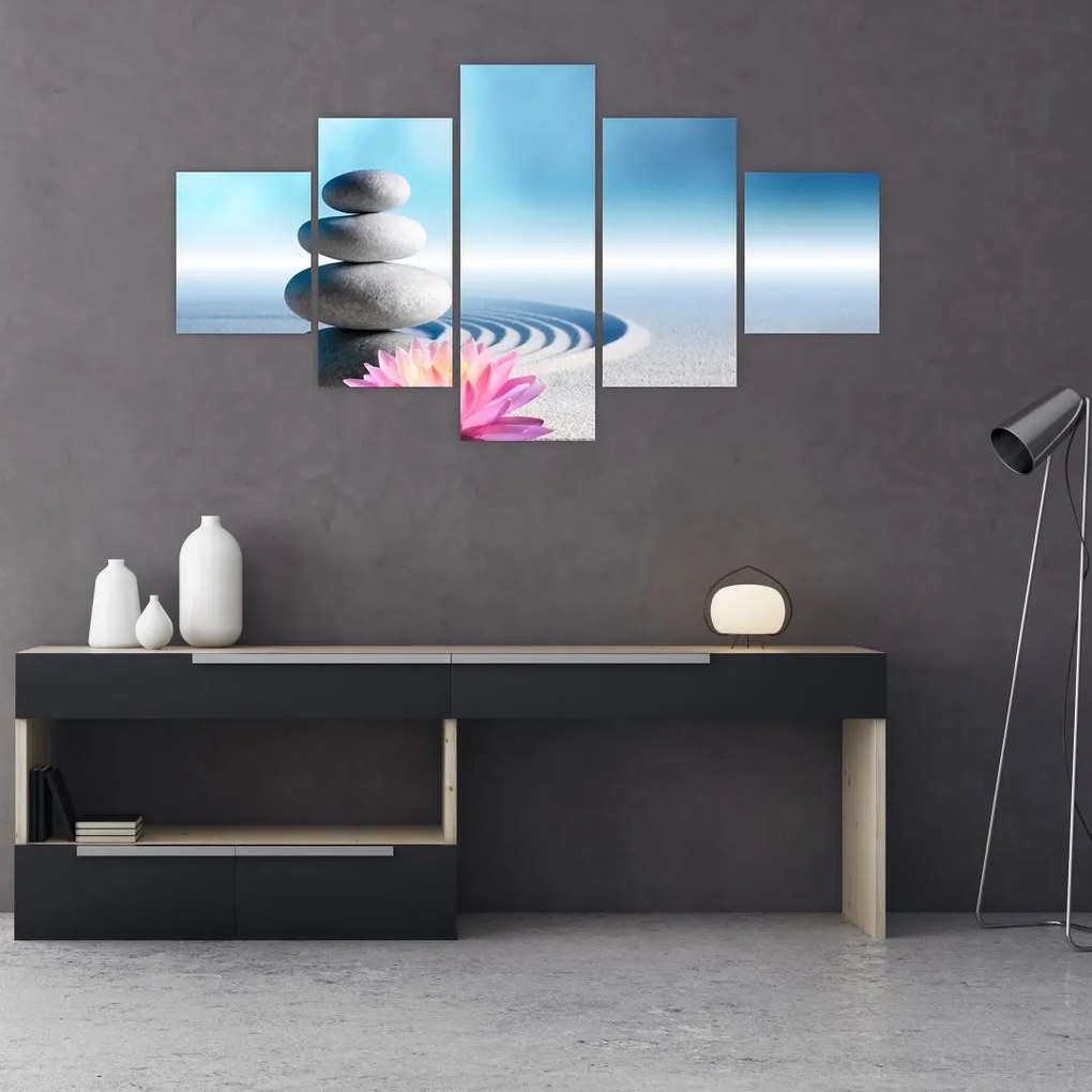 Obraz piasku, lilii i kamieni spa (125x70 cm)