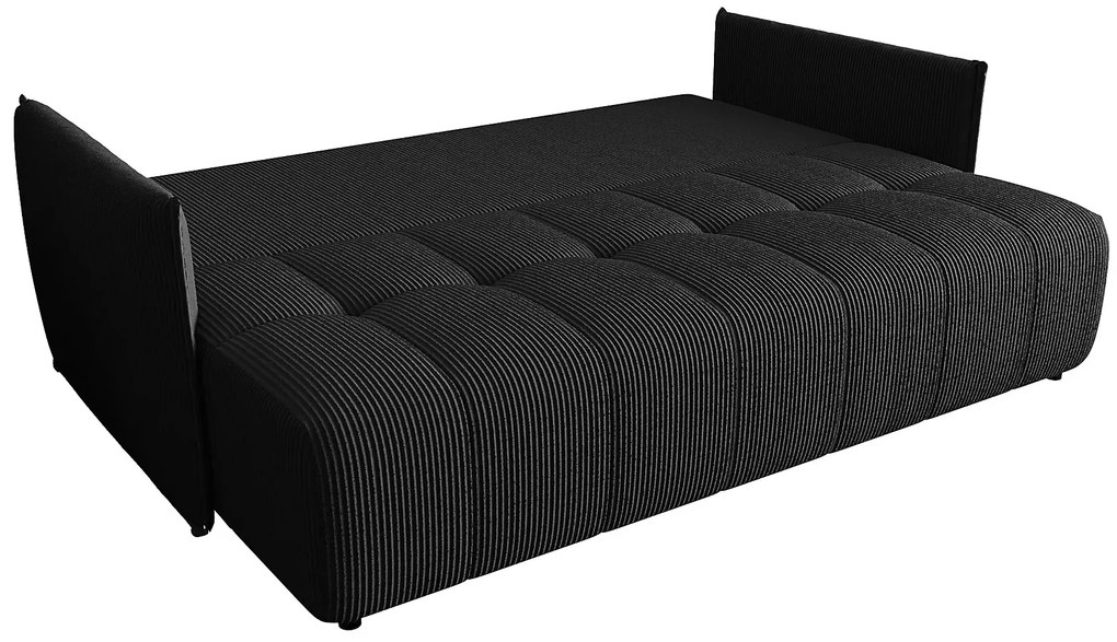 Czarna welurowa sztruksowa sofa rozkładana T8-L10