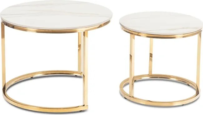 Zestaw Stolików Kawowych MILANO 45 cm/60 cm Biały Marmur/Złoty Glamour