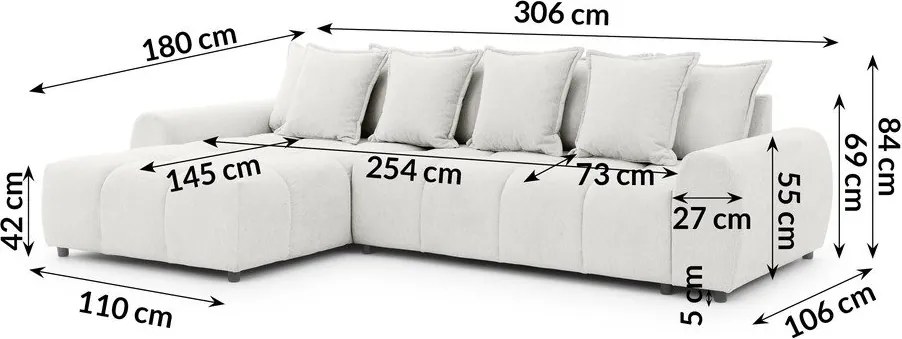 Biały narożnik (lewostronny/z szezlongiem) Albane – Ropez