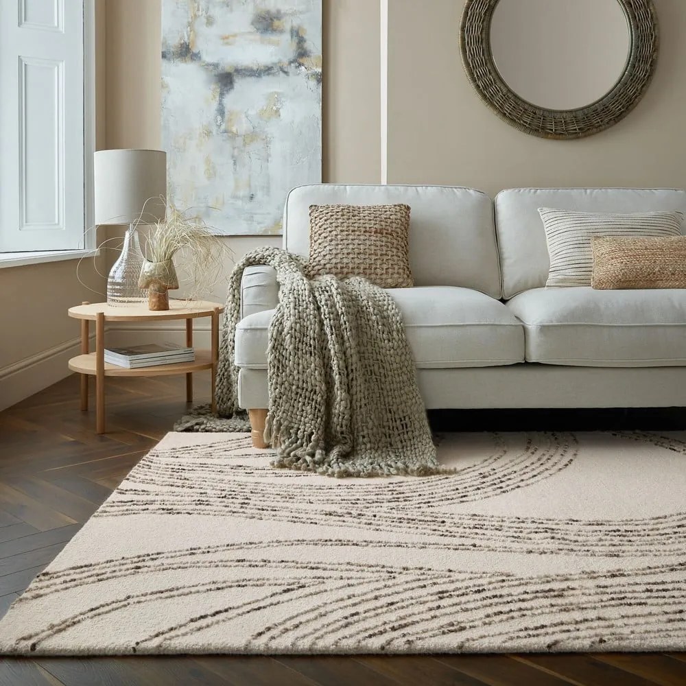 Brązowo-kremowy wełniany dywan 200x290 cm Abstract Swirl – Flair Rugs