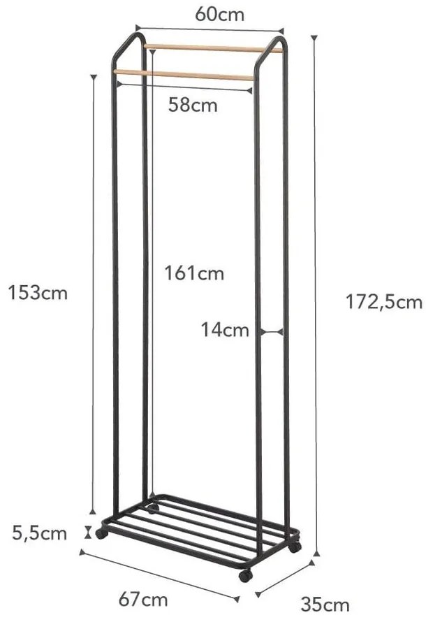 Czarny metalowy stojak na ubrania na kółkach Tower – YAMAZAKI