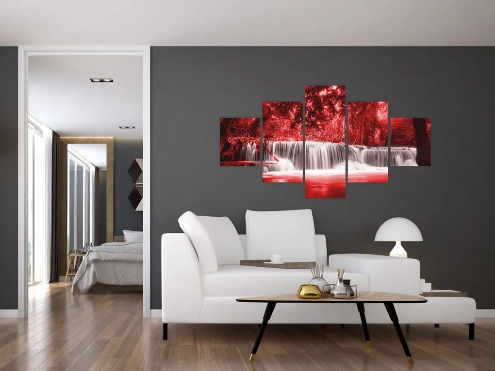 Obraz - Wodospad, czerwony (125x70 cm)