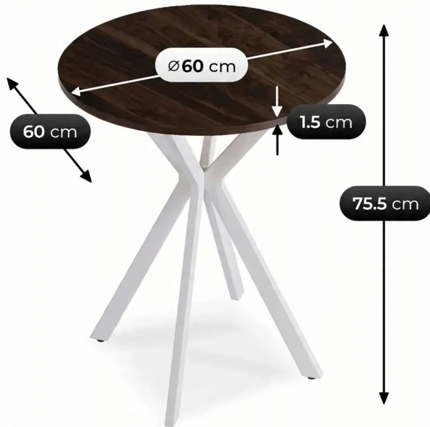 Okrągły orzechowy stolik na białej nodze 60cm - Kaxi 4X