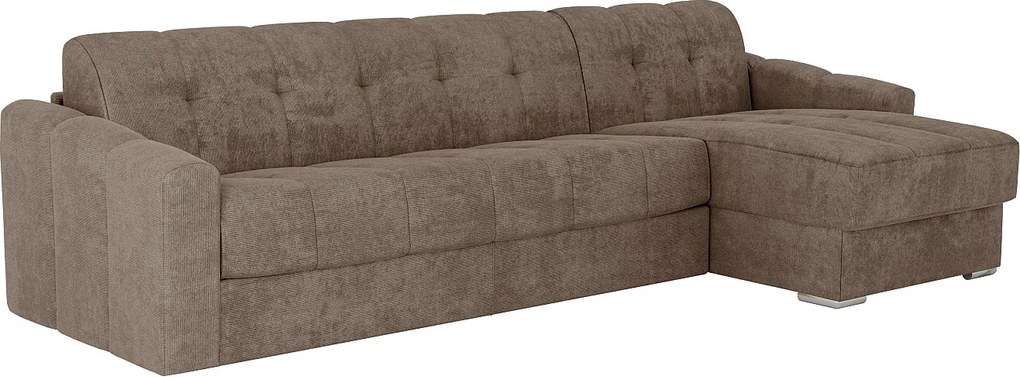 Kanapa narożna rozkładana typu express z fakturowanej tkaniny w kolorze taupe - Powierzchnia spania na szerokich listwach 140 cm - Materac 22 cm z pamięcią kształtu - DARIELO