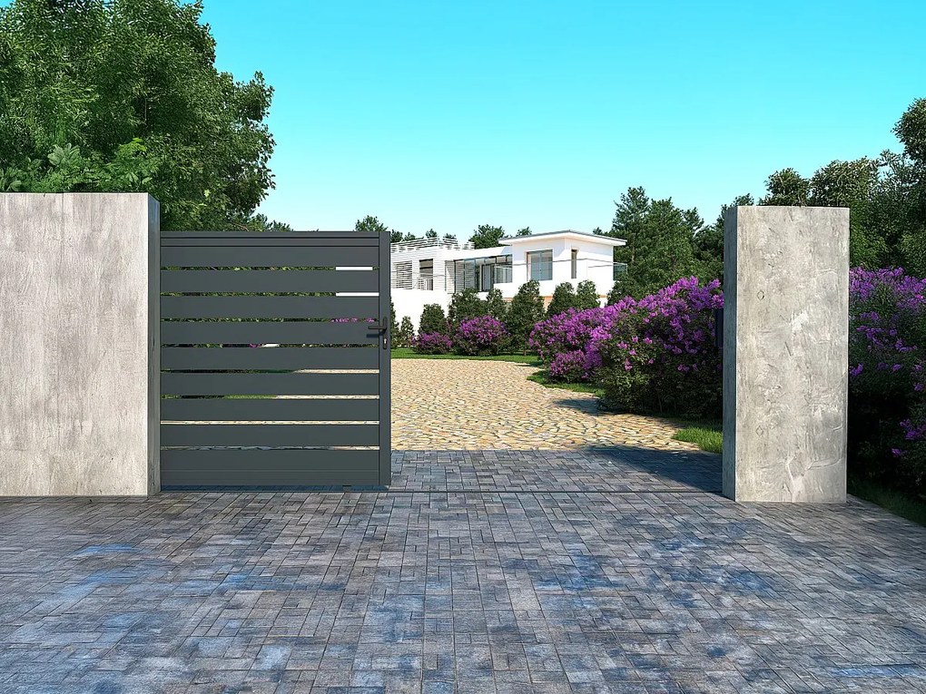 Brama elektryczna przesuwna ażurowa z antracytowego aluminium szer. 416 x wys. 183 cm - PRIMO