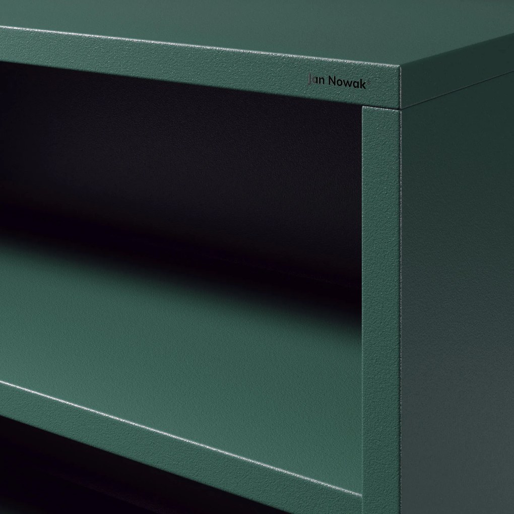 Niski regał metalowy butelkowa zieleń Modern LUCA, 1000 x 900 x 350 mm