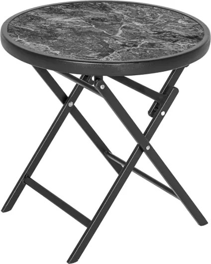 Składany stolik balkonowy ze szkła i stali, 45 cm, czarny