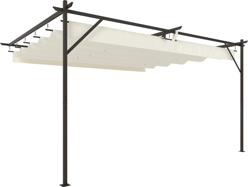 Outsunny Zadaszenie tarasowe Pergola ok. 4x3m z regulowanym dachem, montaż ścienny UV30+, kremowobiały | Aosom PL