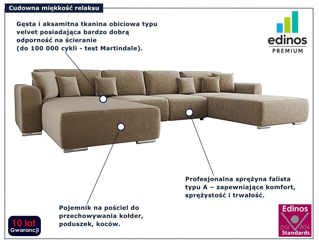 Brązowy rozkładany narożnik U z funkcją spania W9-G09