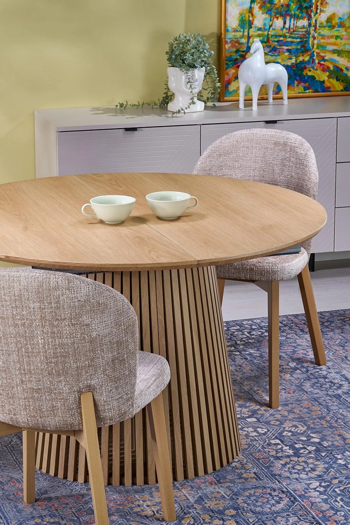 Stół Okrągły do jadalni rozkładany MDF kolor naturalny 120-210/120/77 cm FARGO