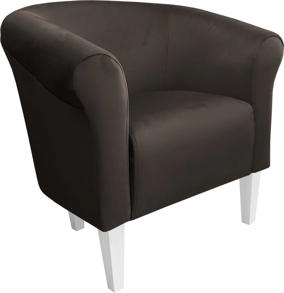 Fotel Milo tkanina Welur wygodny fotel tapicerowany do salonu i sypialni : Kolor nogi - Biała, Kolor tkaniny - VELVET - MG05, Wysokość nogi - 20 cm