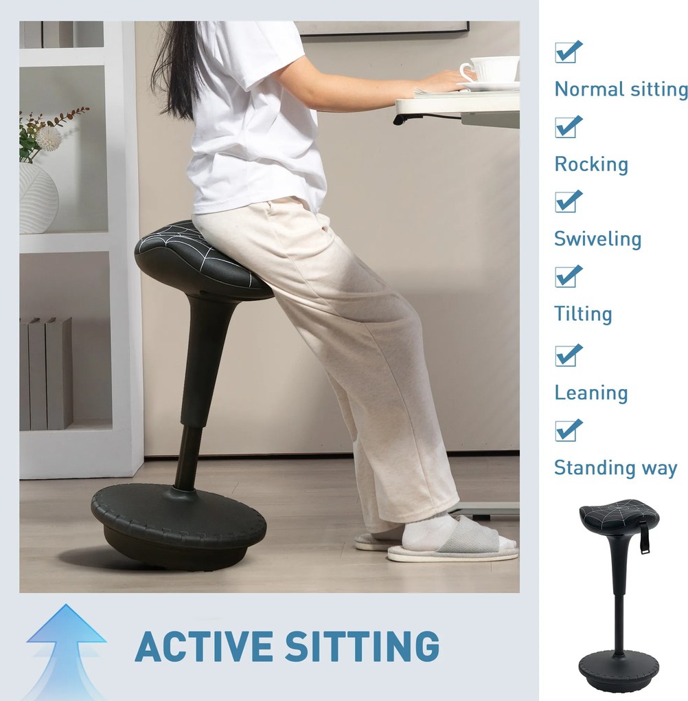 Vinsetto Stołek biurowy z funkcją obrotową, ergonomiczny stołek, regulowana wysokość 65,5-83,5 cm, 120° odchylany, czarny | Aosom PL