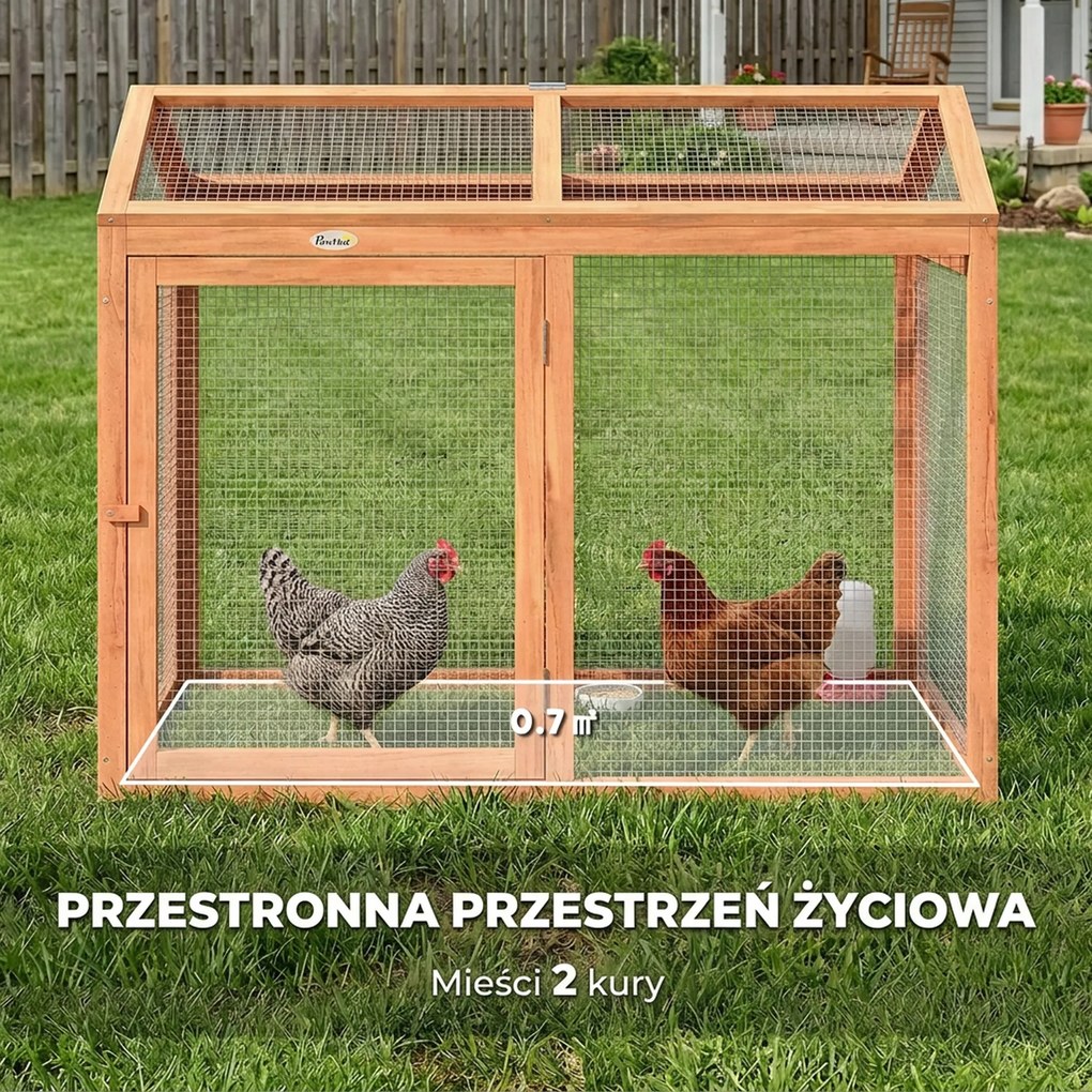 PawHut Kurnik Woliera z Grzędą i Podwójnymi Drzwiami, z Drewna i Metalu, dla 2 Kur, 104 x 70,5 x 84 cm, Pomarańczowy | Aosom PL