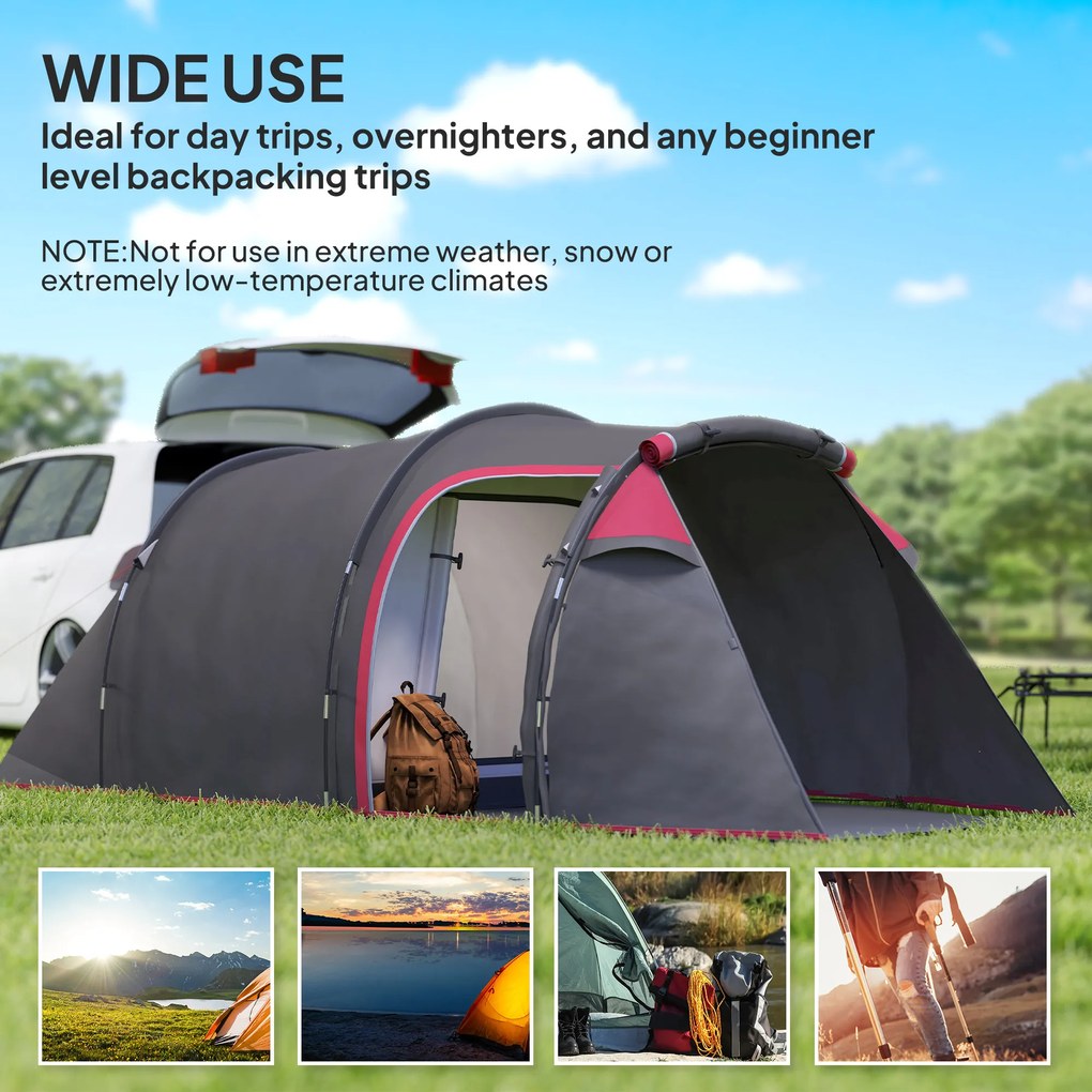Outsunny Namiot Kempingowy 2-3 osoby Wyrzucany Przedsionek Strefa snu Wodoszczelny 426x206x154 cm Szary | Aosom PL
