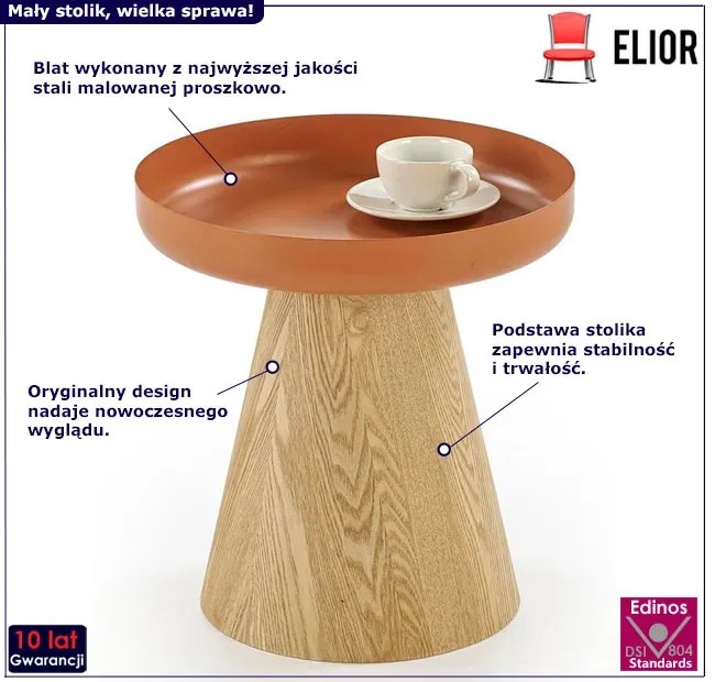 Okrągły naturalny stolik kawowy + cynamon P2-S76