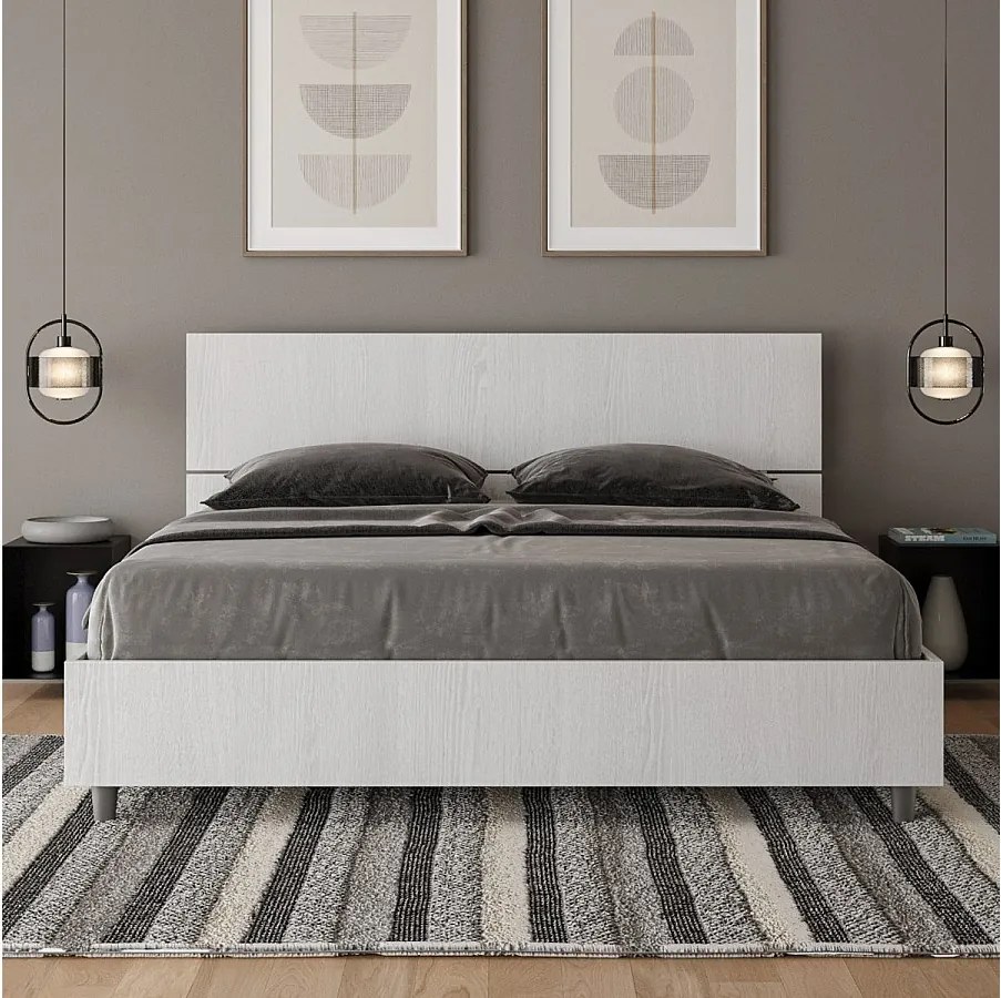 Łóżko wyposażone w stelaż z listwami z pojemnikiem 160x190 Prosty zagłówek Frassino biała Demas