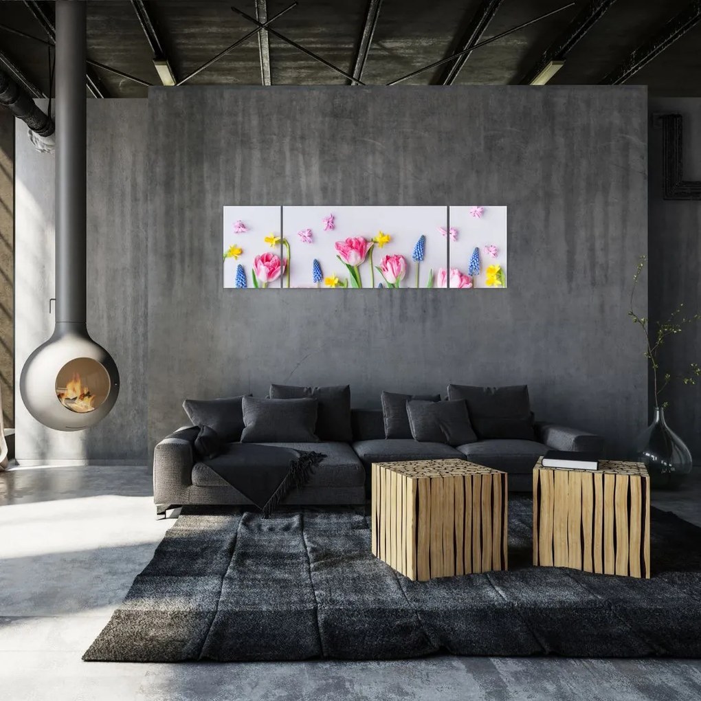 Obraz wiosennych kwiatów (170x50 cm)