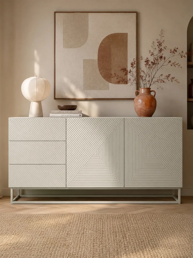 Komoda Asha 167 cm dwudrzwiowa z szufladami - kaszmir / kaszmir stelaż