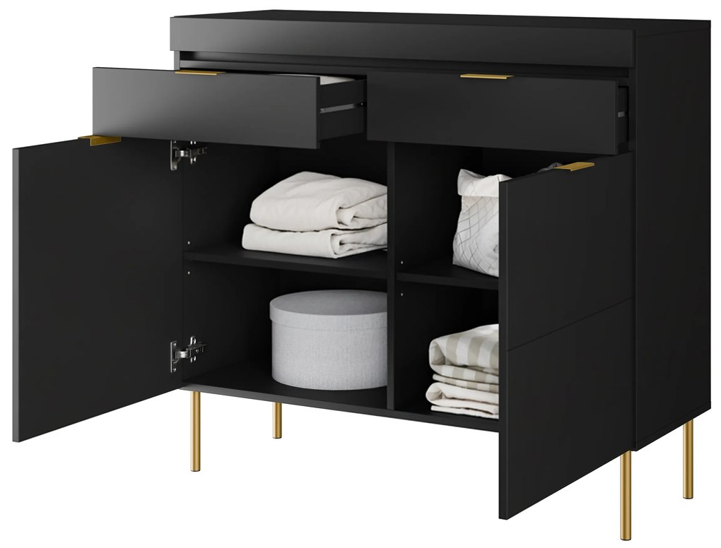 Komoda dwudrzwiowa Sentia 105 z dwoma szufladami - czarny / złoty