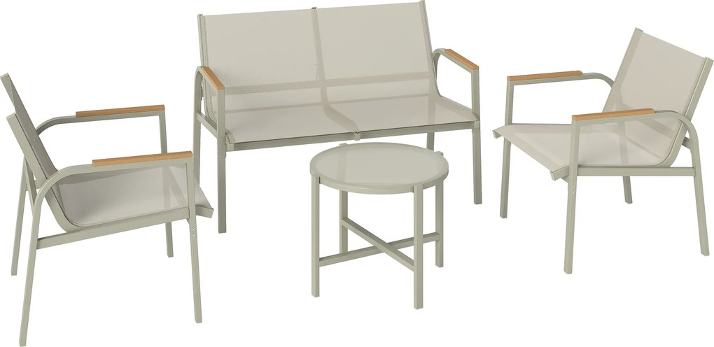 Outsunny Zestaw mebli ogrodowych metalowy, odporny na warunki atmosferyczne, sofa 2-osobowa, 2 fotele, stolik, zielony | Aosom PL