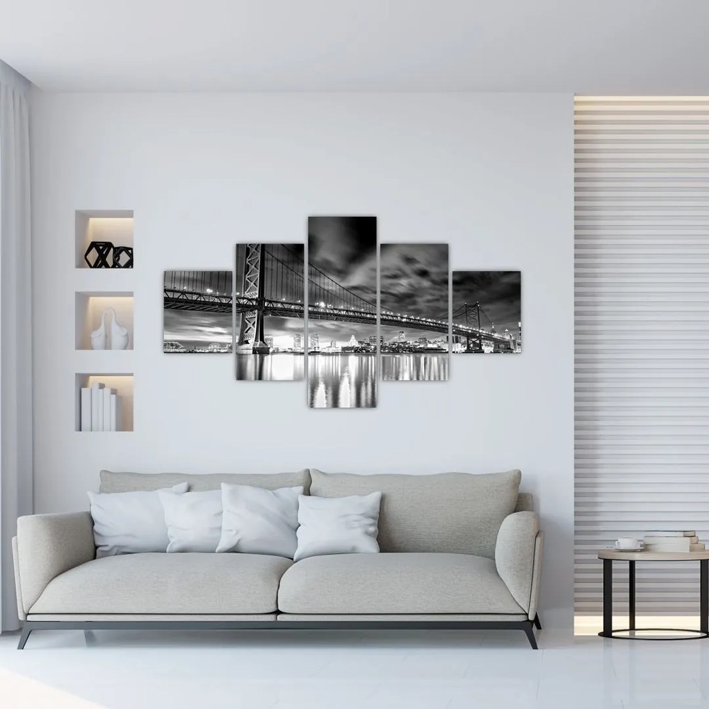 Obraz - Most Benjamina Franklina, Filadelfia, czarno  -biały (125x70 cm)