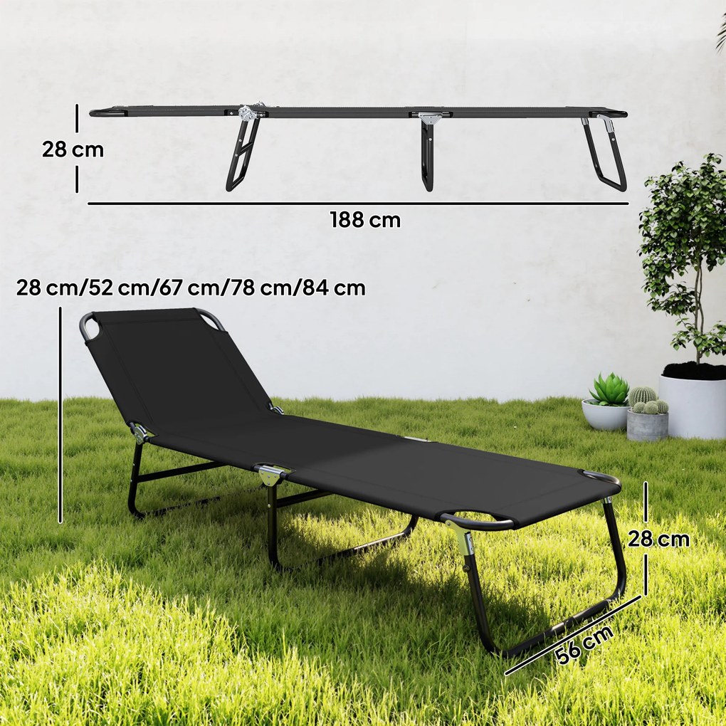Outsunny Leżanka słoneczna 5stopniowo regulowane oparcie szybko schnąca rama metalowa 190x56x28cm czarny | Aosom PL