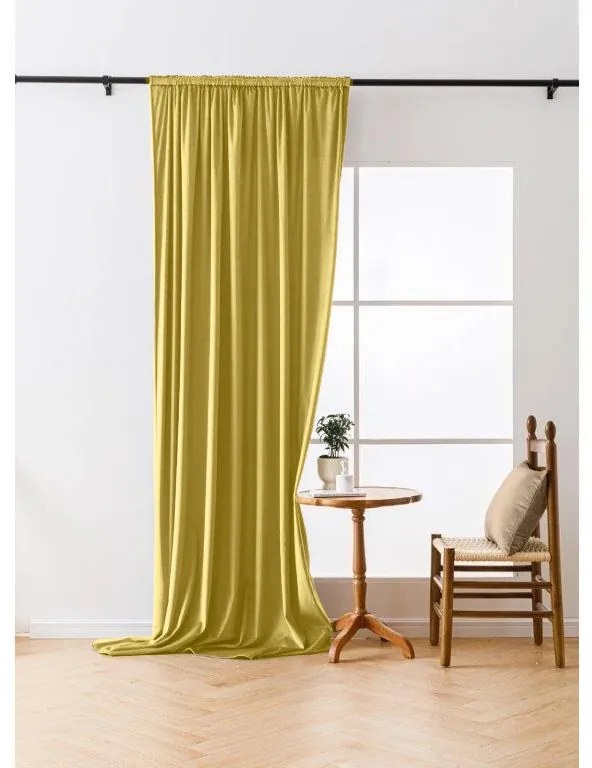 Zasłona zaciemniająca VELVET 140x270 cm, musztardowy Zawieszanie: Taśma z wiązaniami