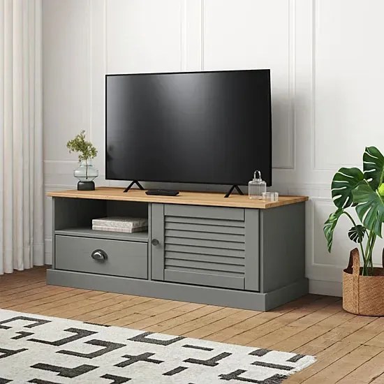 Sosnowa szara szafka pod TV z szufladą - Tarko 15X