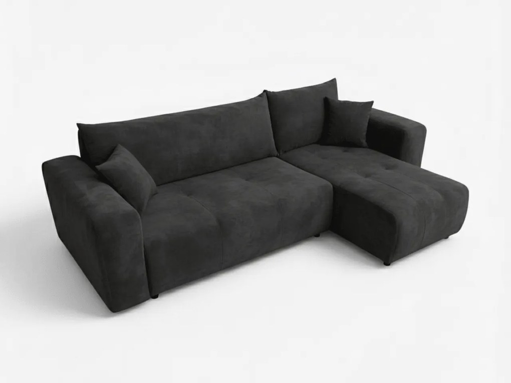 Czarna rozkładana narożna sofa SORELA, dwustronna + 2 poduszki GRATIS