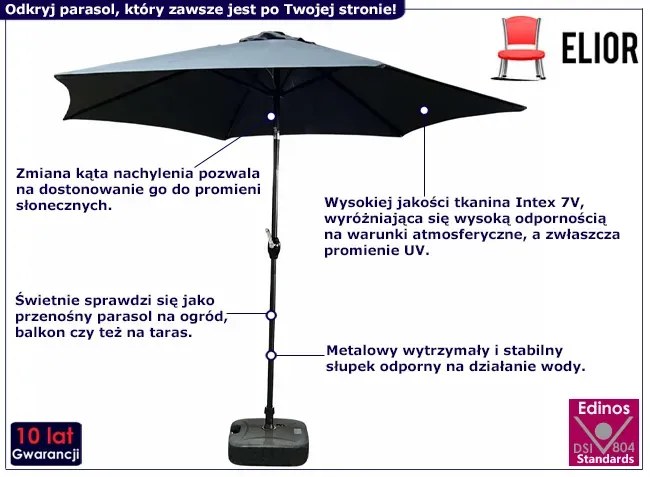 Ciemnoszary klasyczny parasol do ogrodu Tida 6X