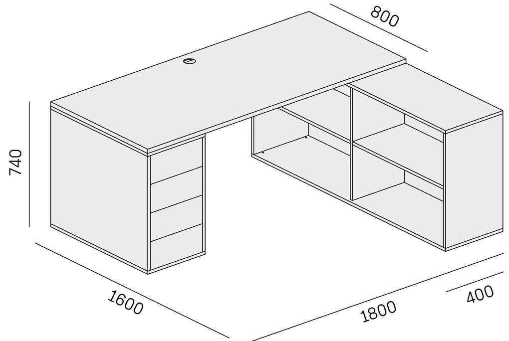 Biurko z przestrzenią do przechowywania BLOCK B04, biały/dąb naturalny
