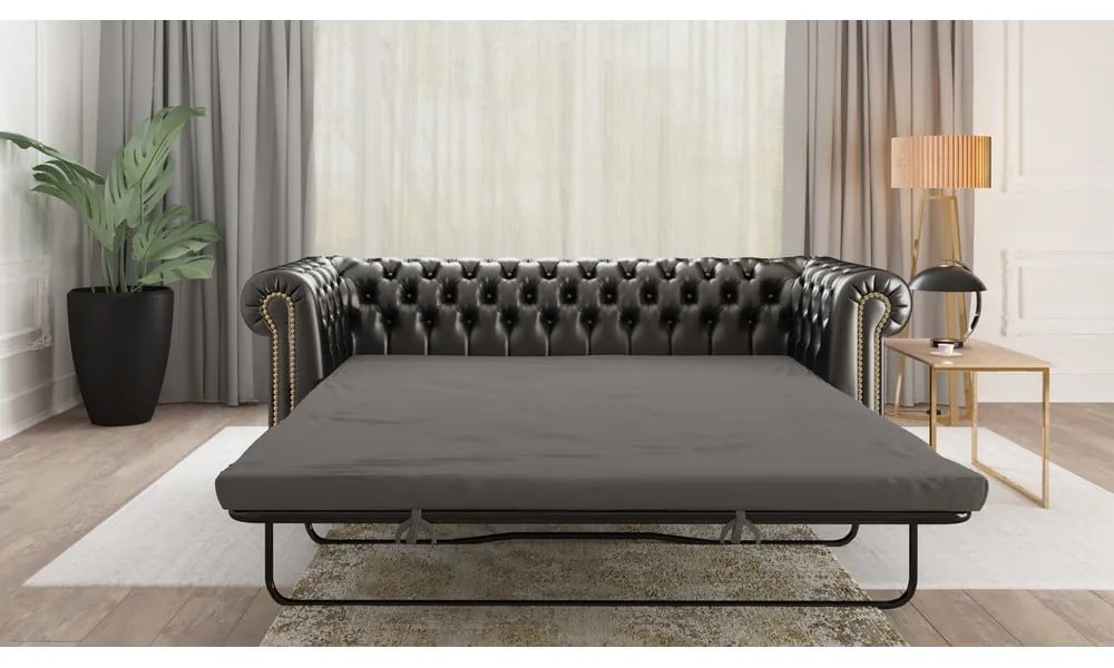 Czarna rozkładana sofa z imitacji skóry 203 cm York – Ropez