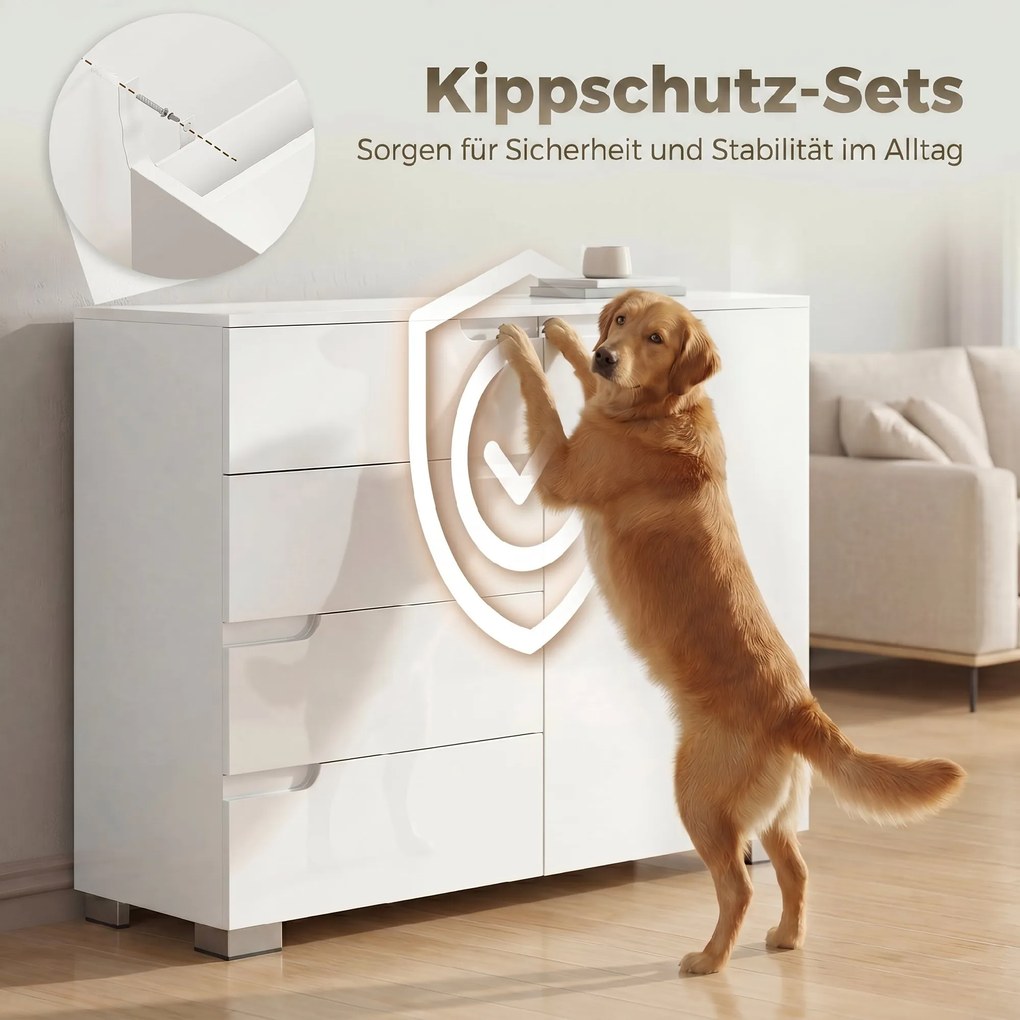 HOMCOM Komoda z 4 szufladami Sideboard z 1 drzwiami, z regulowaną półką, do salonu i sypialni 100 x 40 x 80 cm | Aosom PL