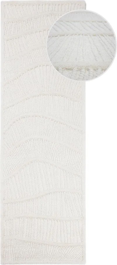 Biały chodnik z mieszanki wełny tkany ręcznie 80x230 cm Sculptured Wave – Flair Rugs