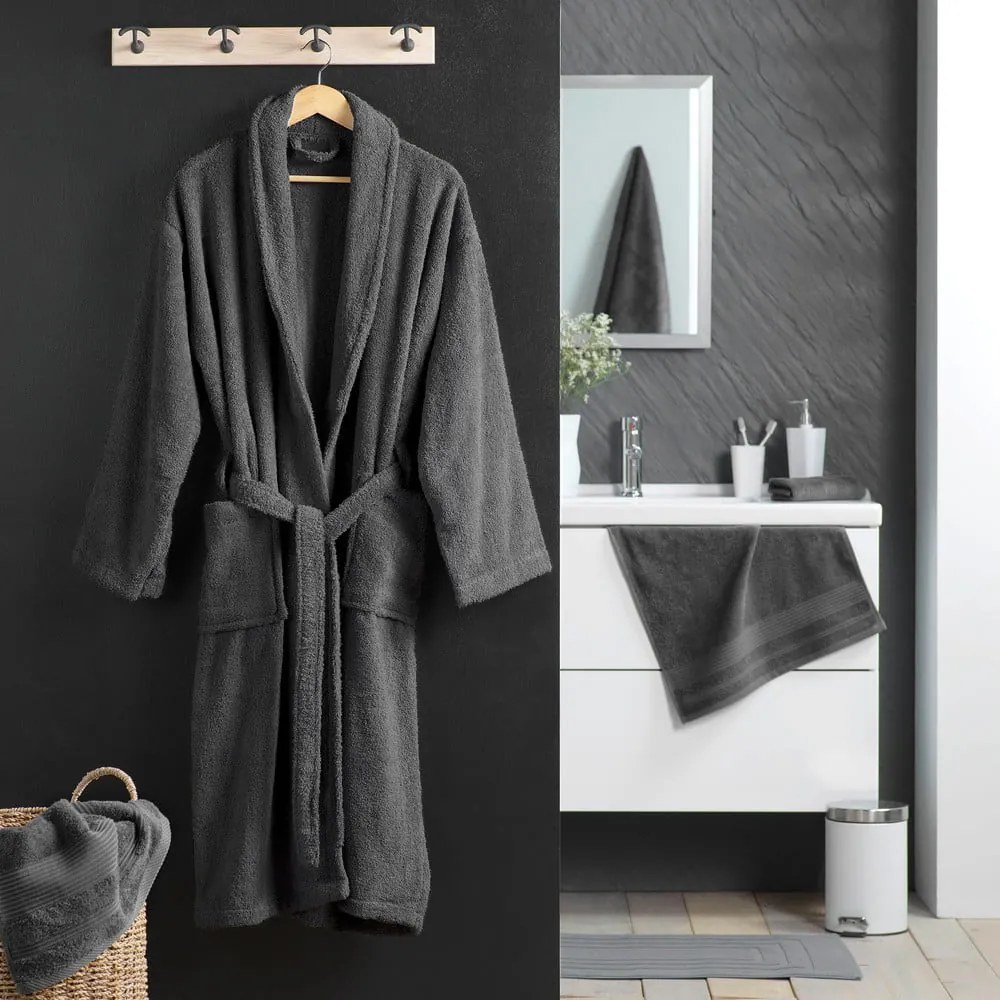 Antracytowy bawełniany szlafrok w rozmiarze M Tendresse – douceur d'intérieur
