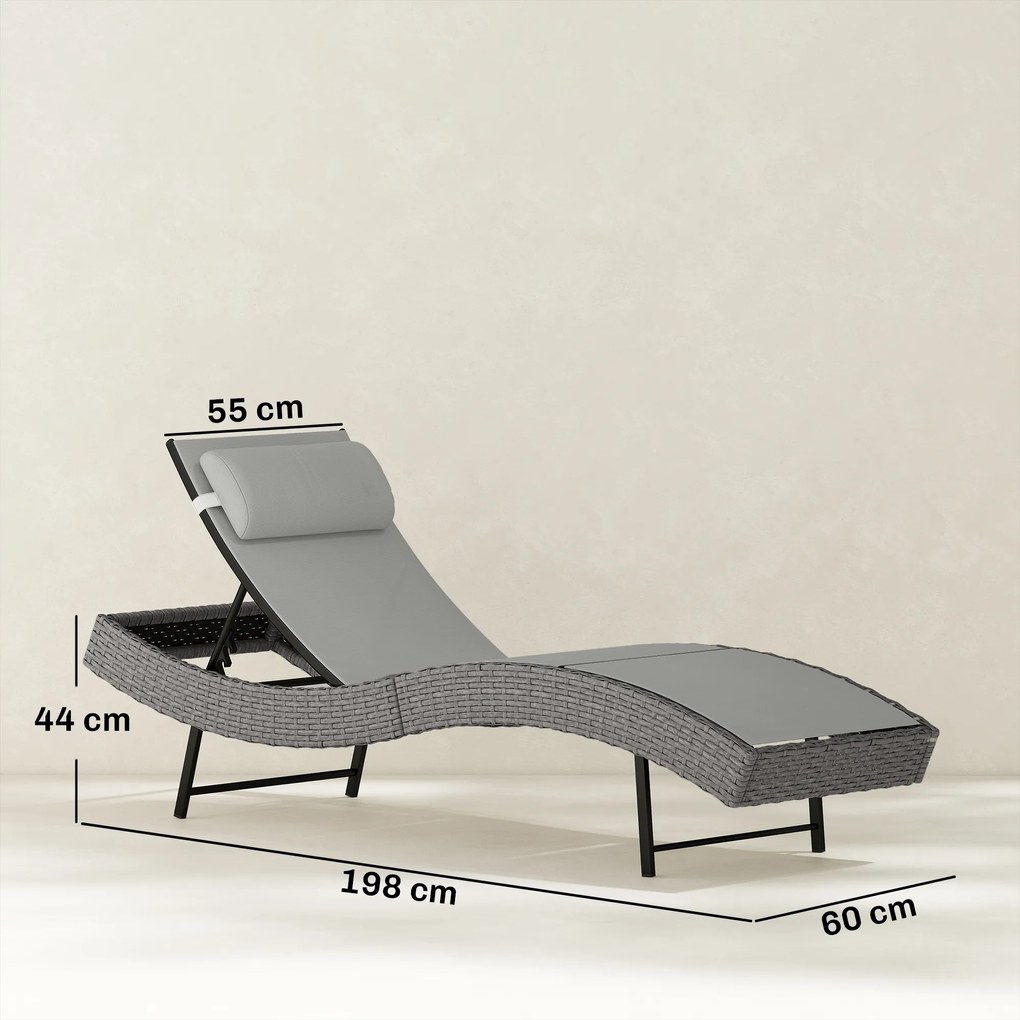 Outsunny Leżak z polirattanu w kształcie litery S, ogrodowy leżak z 5-stopniową regulacją oparcia, zagłówkiem, oddychający, odporny na UV | Aosom PL