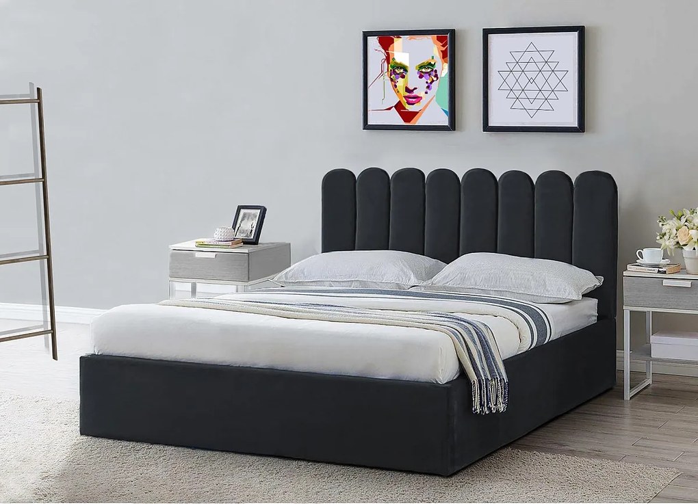 Tapicerowane łóżko Venezia 130x212x90 cm, powierzchnia spania 120x200 cm, schowek, podnośnik, tkanina Monolith granatowy