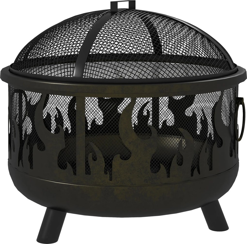 Outsunny Misa kominkowa Kominek, z osłoną przeciwiskrową, 1 hak, Ø61,5 cm x 52 cm, Czarny