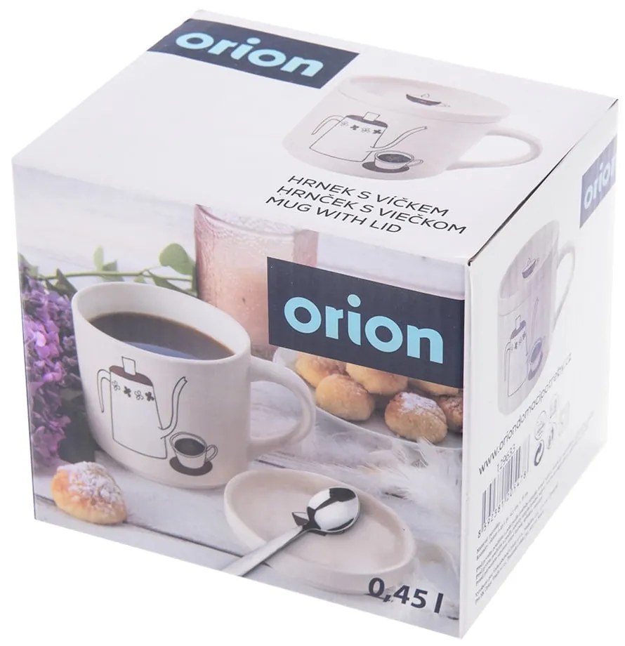 Biały porcelanowy kubek z pokrywką 450 ml – Orion