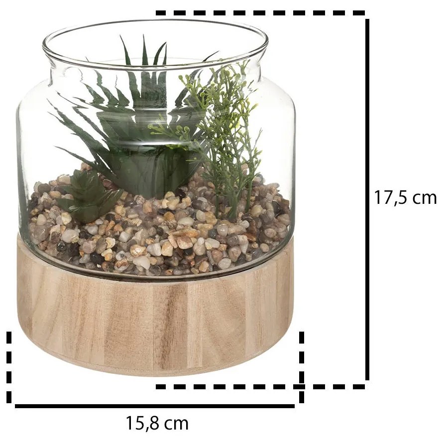 Sztuczne kwiaty doniczkowe, wys. 17,5 cm, w szklanym terrarium na podstawie