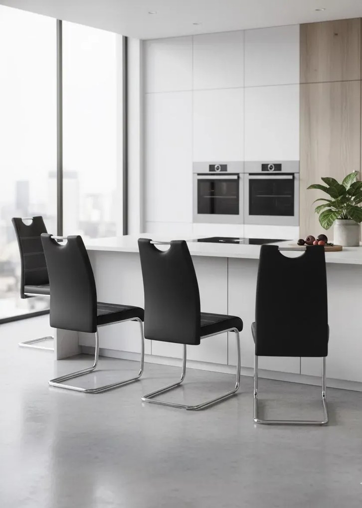 Czarne metalowe tapicerowane krzesło na płozach M3-G59