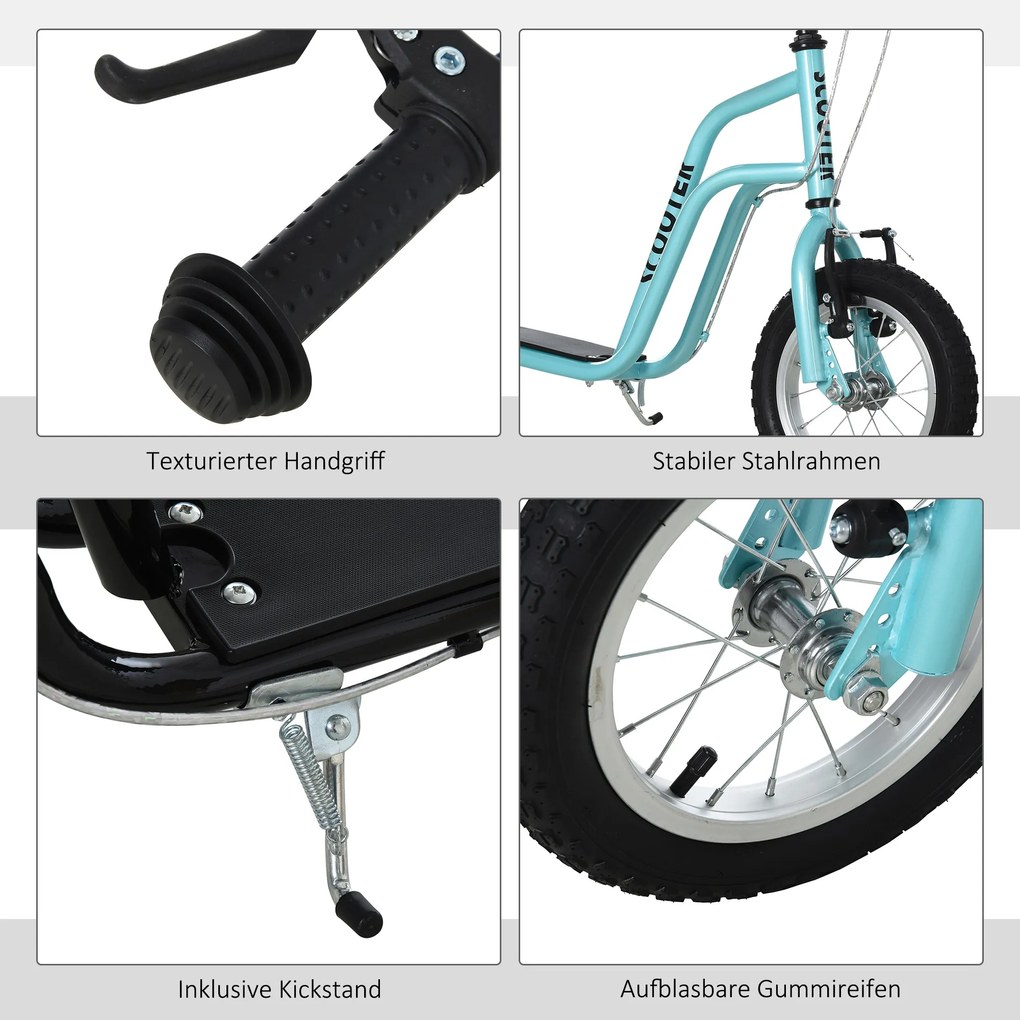 HOMCOM Hulajnoga miejska dla dzieci Opony pneumatyczne 12 cali Regulowana Beżowa 120x58x80-85cm | Aosom PL