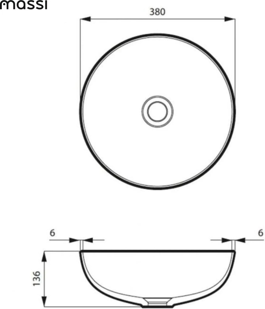 Umywalka ceramiczna nablatowa okrągła czarna bez otworu na baterię 38 cm MOLIS BLACK