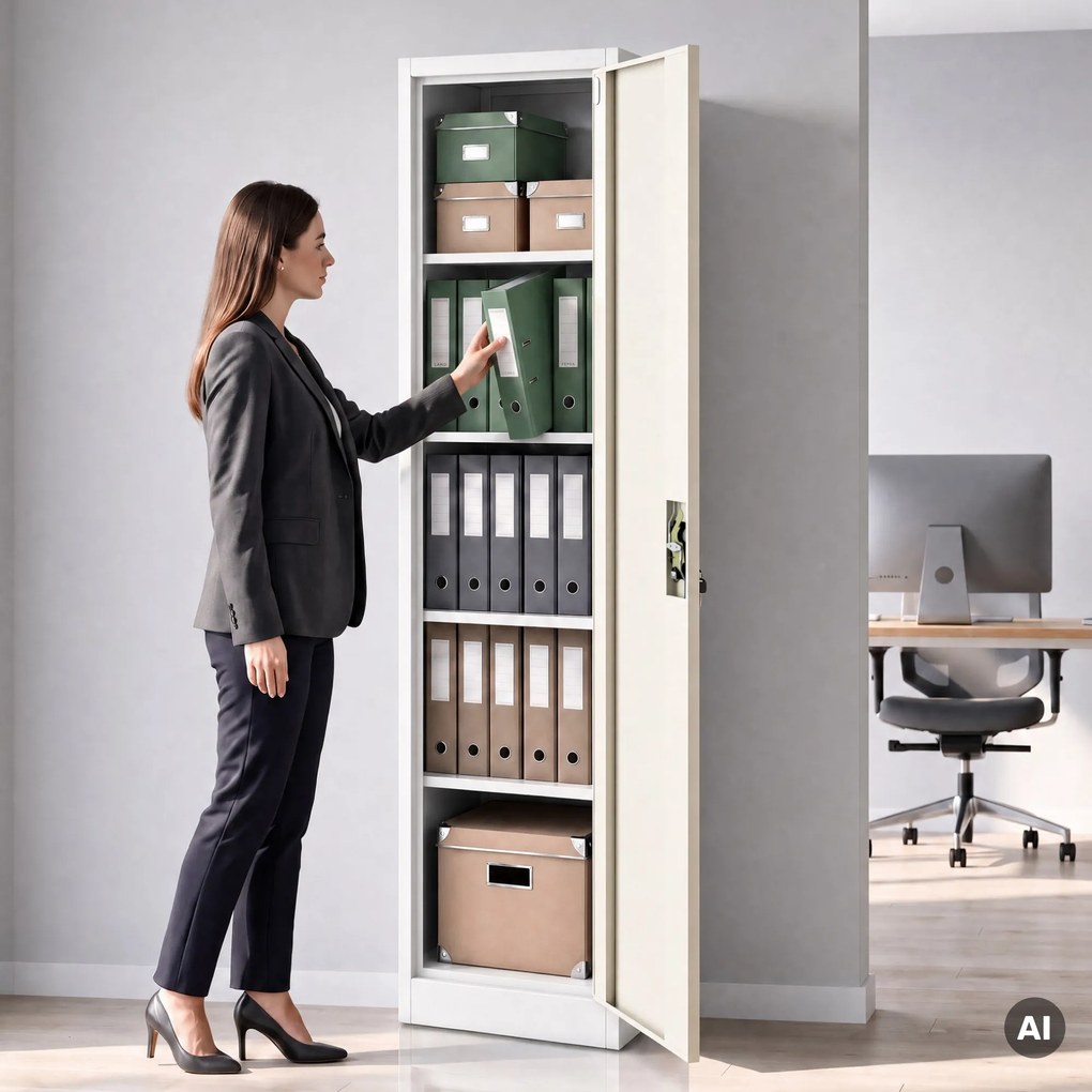 Szafa biurowa metalowa na akta biała/dąb sonoma, 450x1850x400 mm: ALEX Eco Design