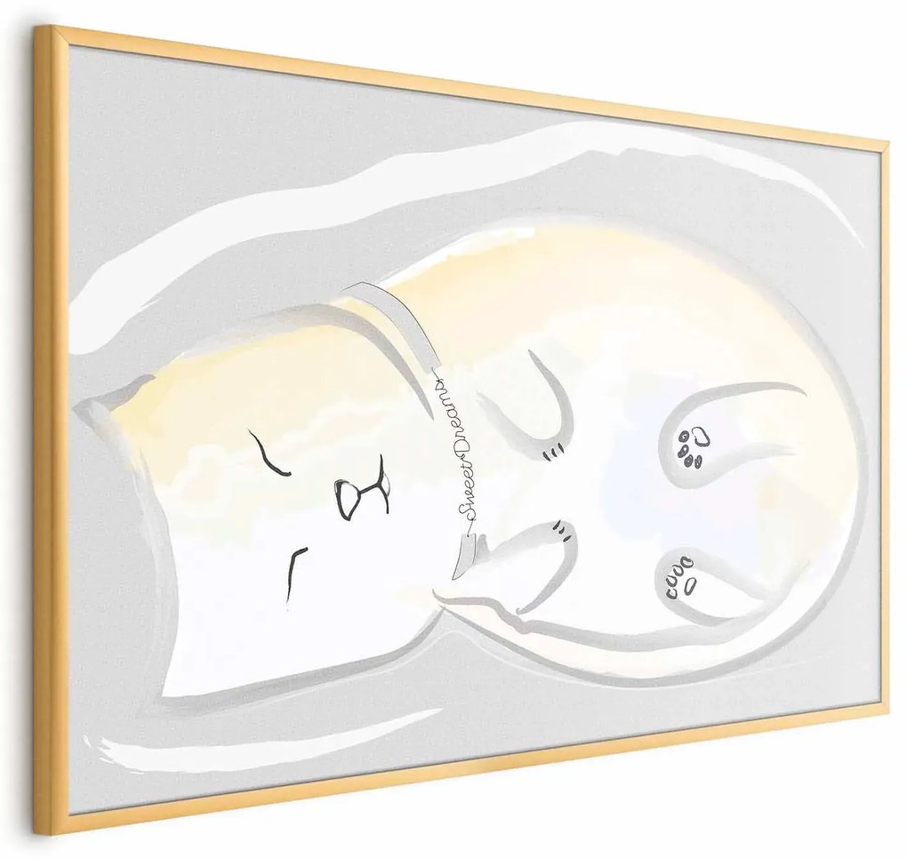 Plakat Śpiący kotek 60x40 cm z ramą złotą bez marginesu ARTGEIST B