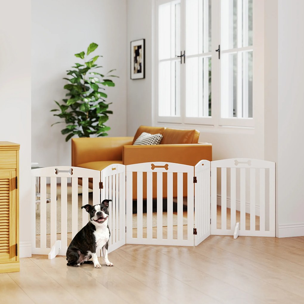 PawHut Wolnostojąca bramka dla psa z podpórkami, do framug drzwi, korytarza, schodów, 258 x 30 x 61 cm, Biała