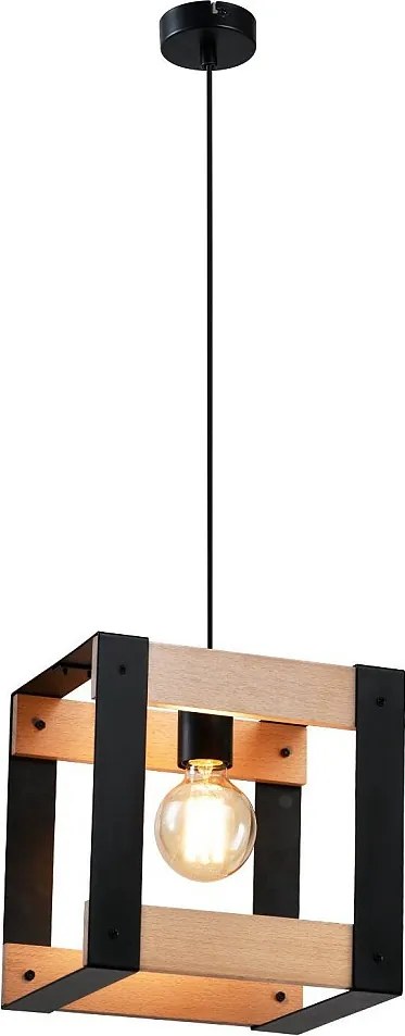 NETTLIFE Czarna metalowa drewniana lampa wisząca E27 średnica 175cm 1 gniazdo przemysłowe lampa wisząca w stylu retro do jadalni salon kuchnia sypialnia