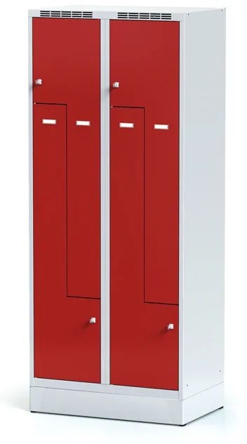 Alfa 3 Metalowa szafka ubraniowa Z na cokole, 4-drzwiowa, 1920 x 800 x 500 mm, zamek obrotowy, drzwi czerwone